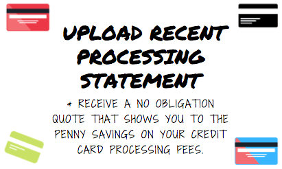 A card processing statement is posted on the side of a credit card.