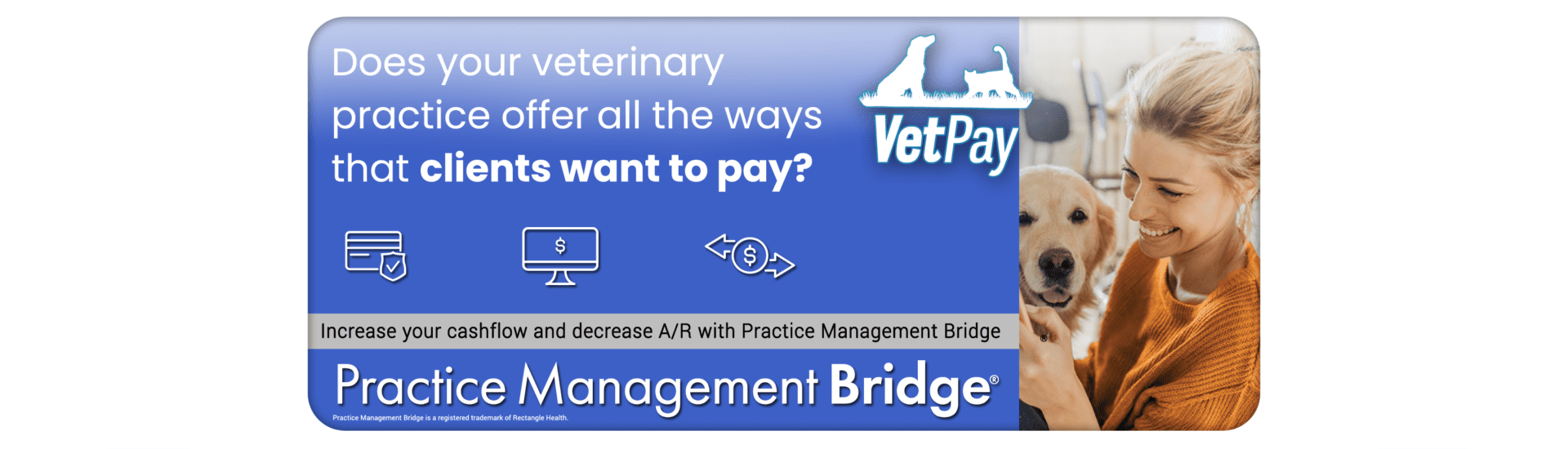 A blue banner with the words " veterinary career all the ways you want to pay ?" and an image of a cat, a laptop, and